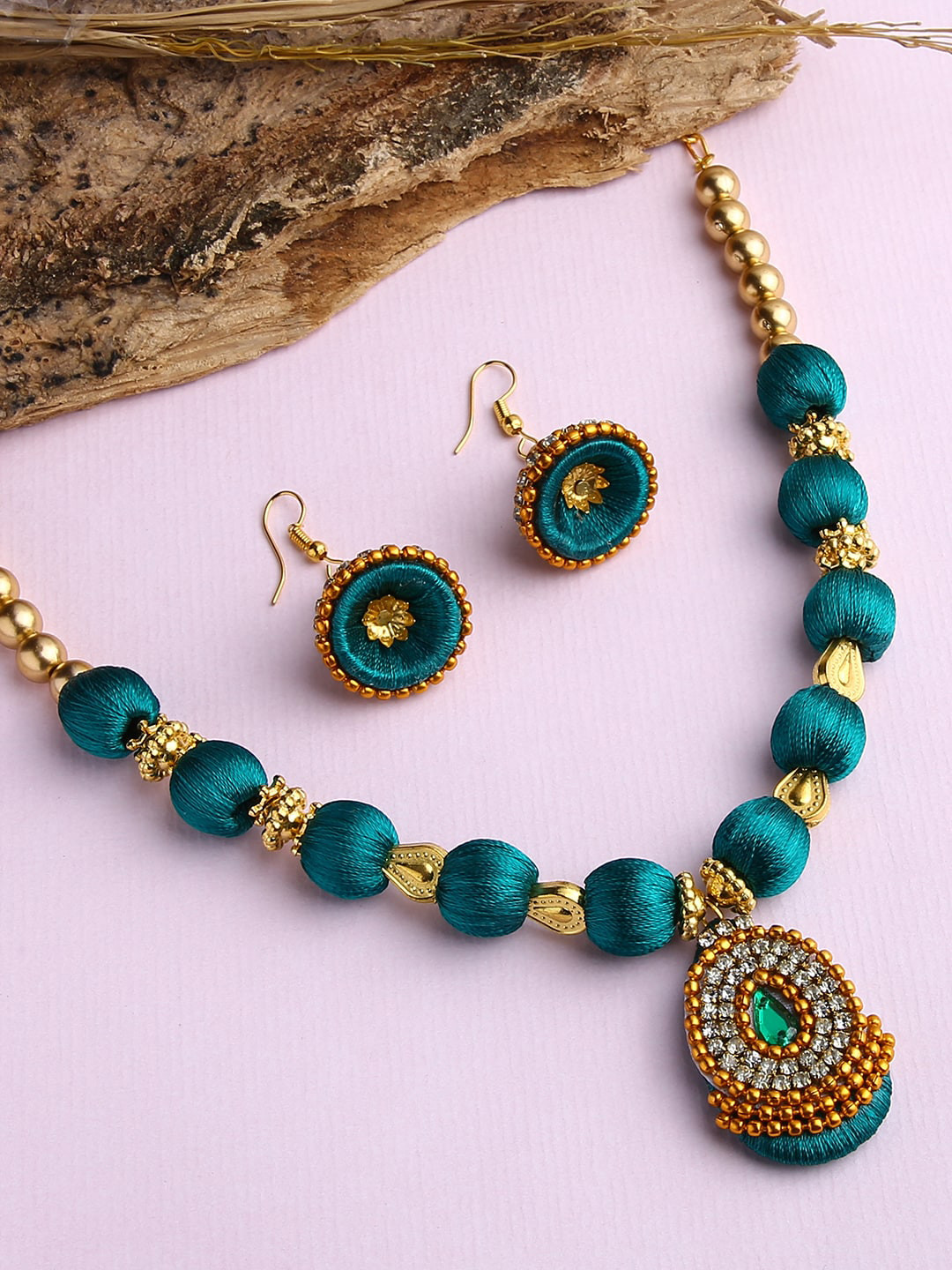 AKSHARA Gold-Plated & White Silk Thread Jewellery Set