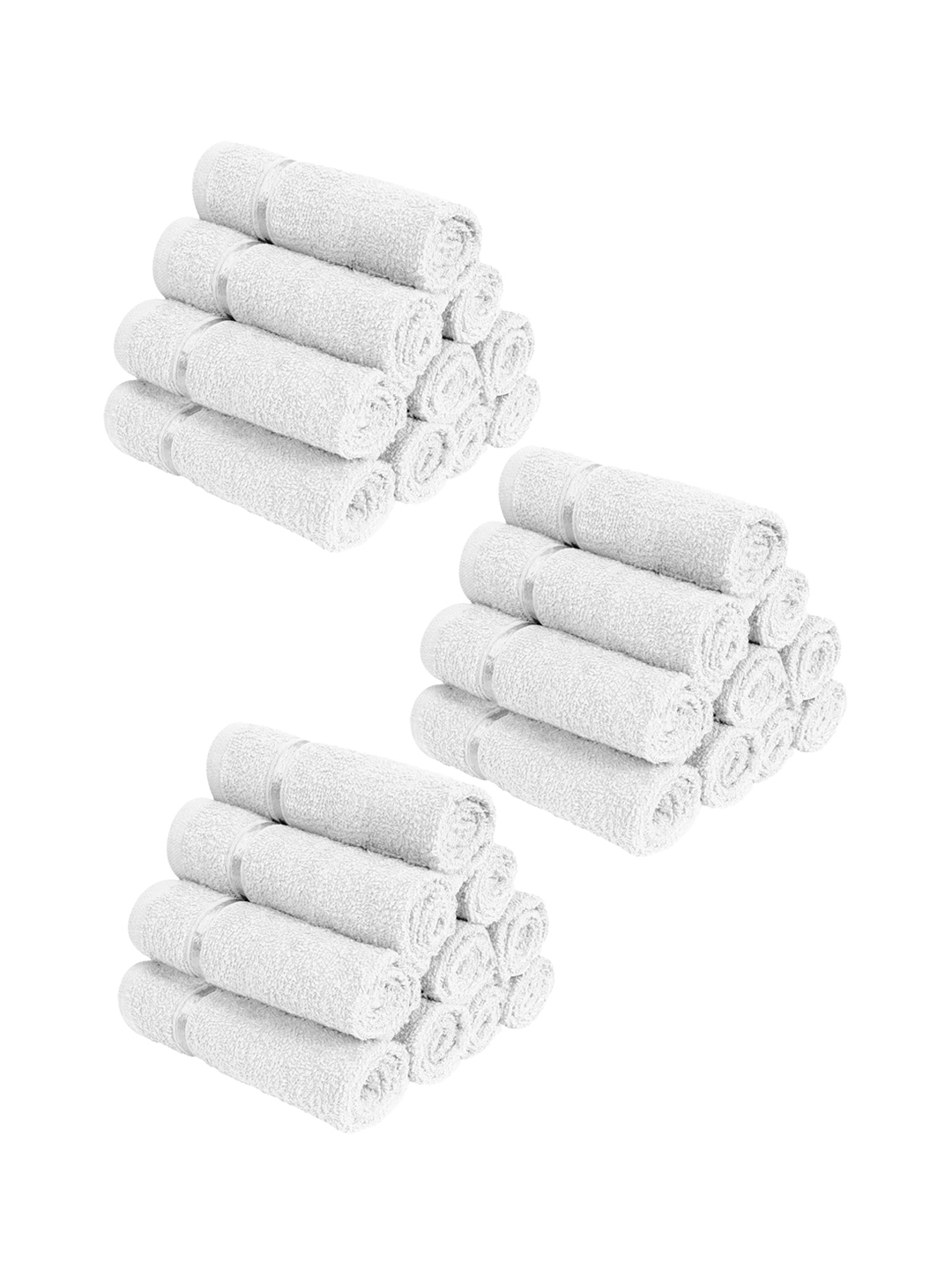 Story@home Set Of 30 White Solid 450 GSM Pure Cotton Face Towels