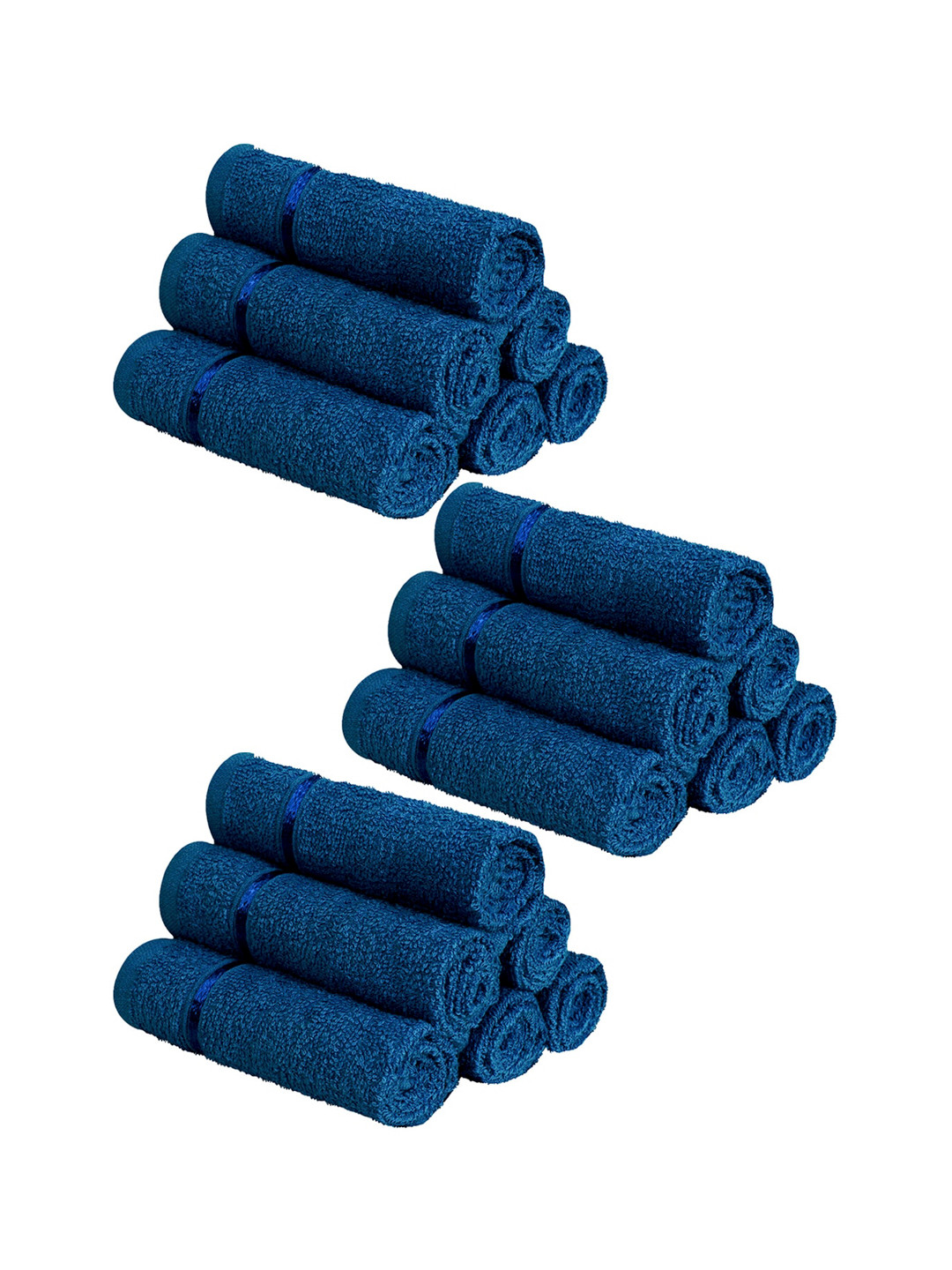 Story@home Set Of 18 Navy Blue Solid 450 GSM Pure Cotton Face Towels