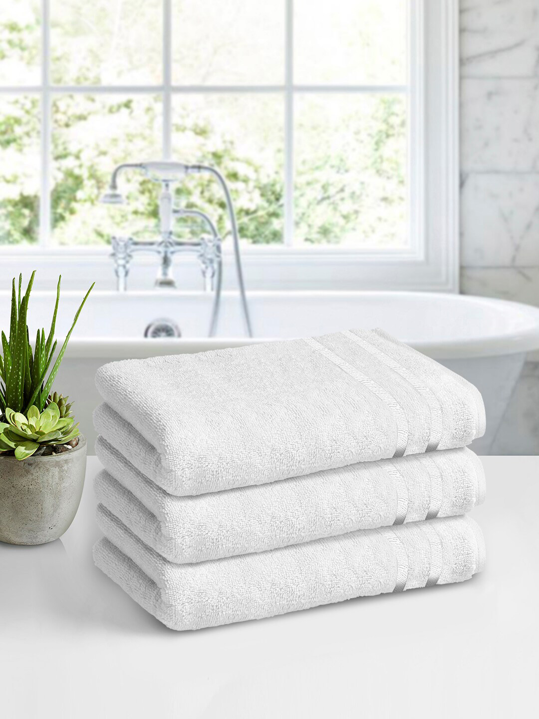 Story@home Set Of 3 White 450GSM Cotton Medium Size Bath Towel