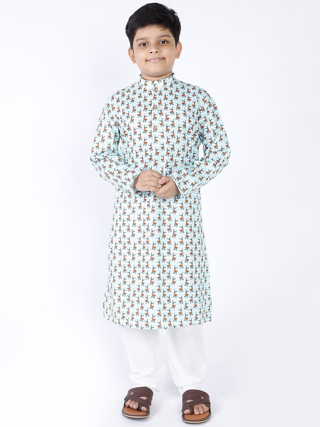 TABARD Boys Sea Green Printed Kurta