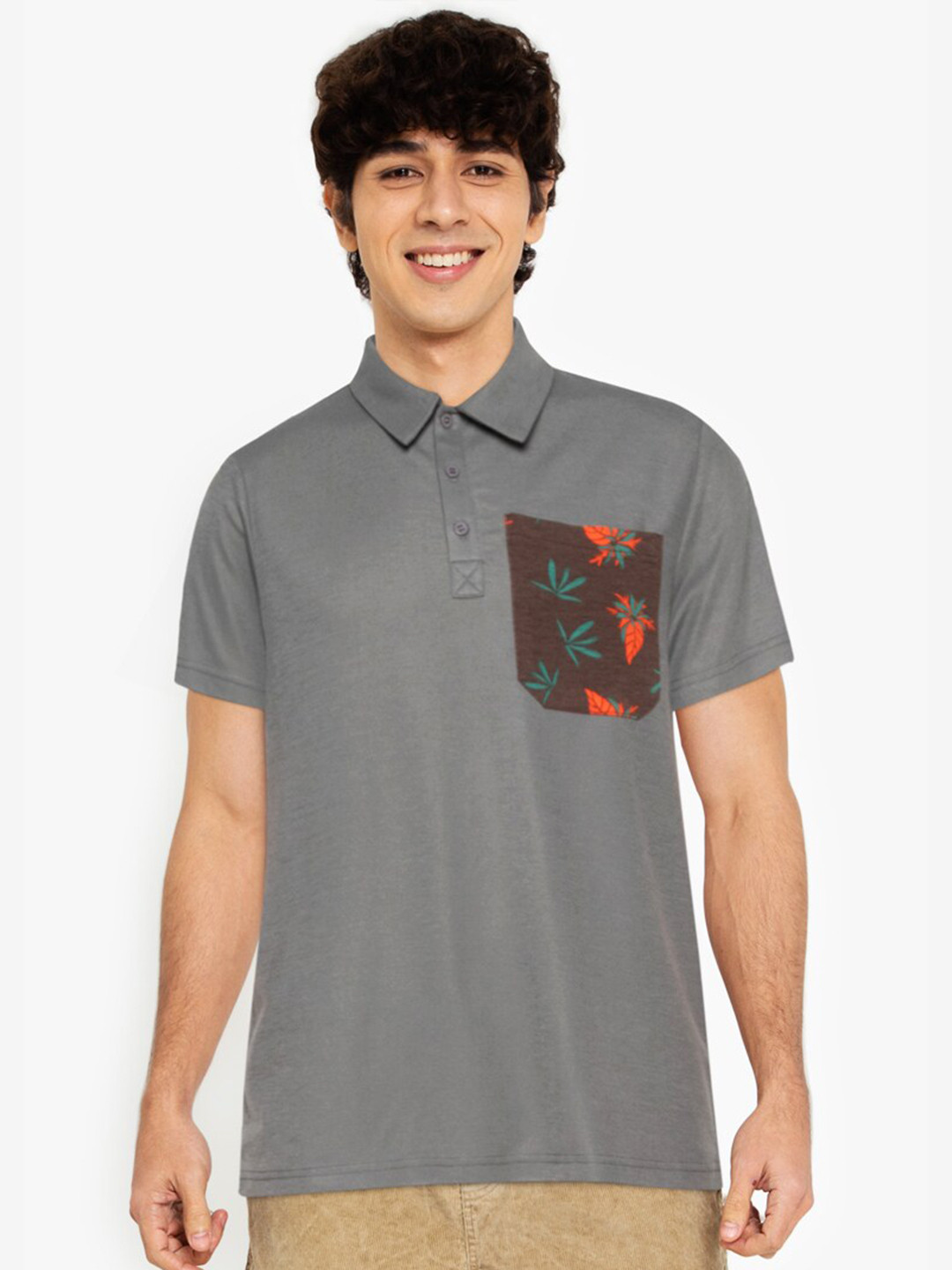 ZALORA BASICS Men Grey Polo Collar T-shirt