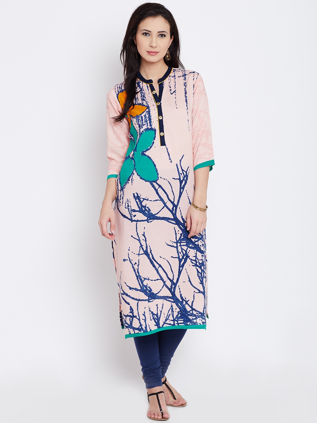 Buy Shree Women Pink Blue Printed Straight Kurta Kurtas for