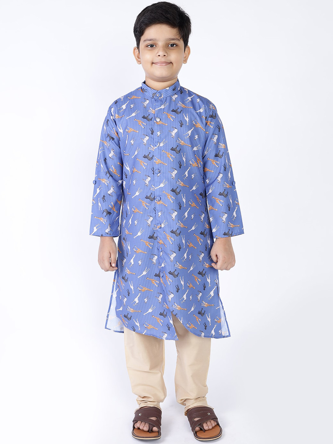 TABARD Boys Blue Floral Printed Pure Cotton Kurta with Pyjamas