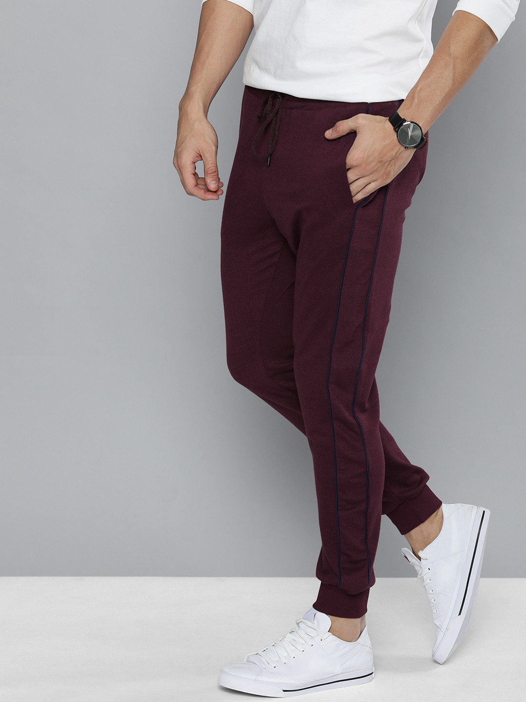 Style Maroon Joggers Mens Athletic Fit Stretch Suit Pants