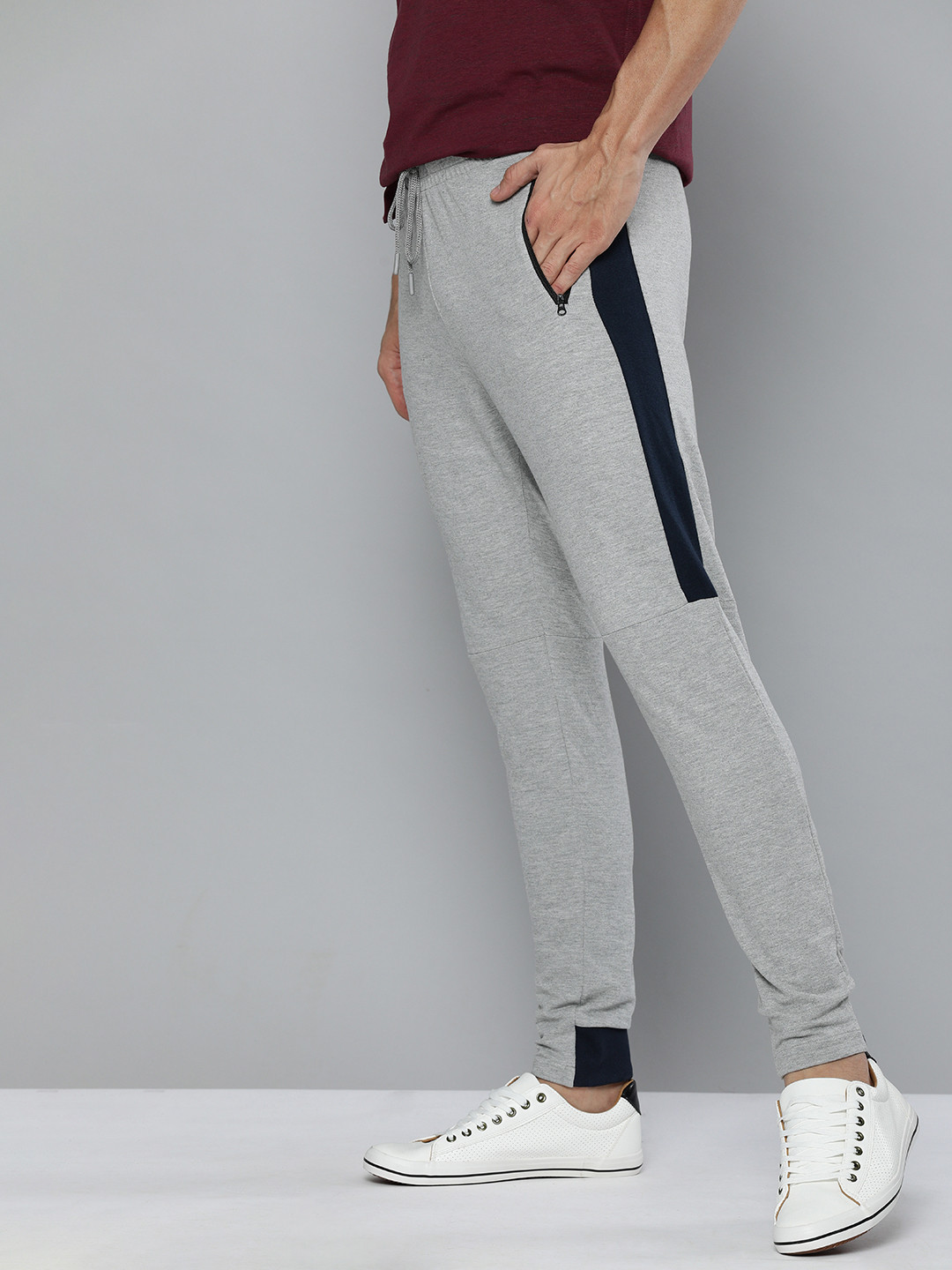 Mast & Harbour Men Grey Melange Solid Regular Fit Mid-Rise Knitted Regular Track Pants