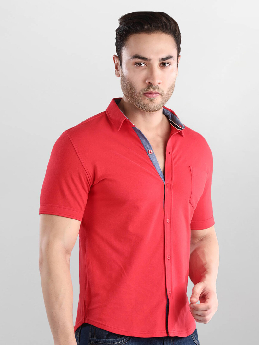 Dream of Glory Inc Men Red Polo Collar Pockets T-shirt