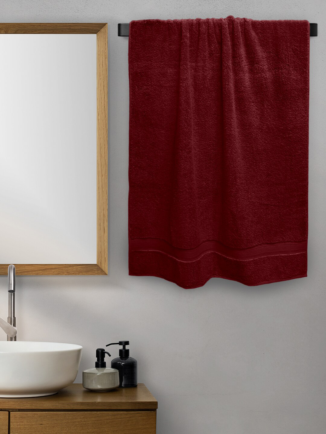 Aura Maroon Solid 650 GSM Pure Cotton Bath Towel