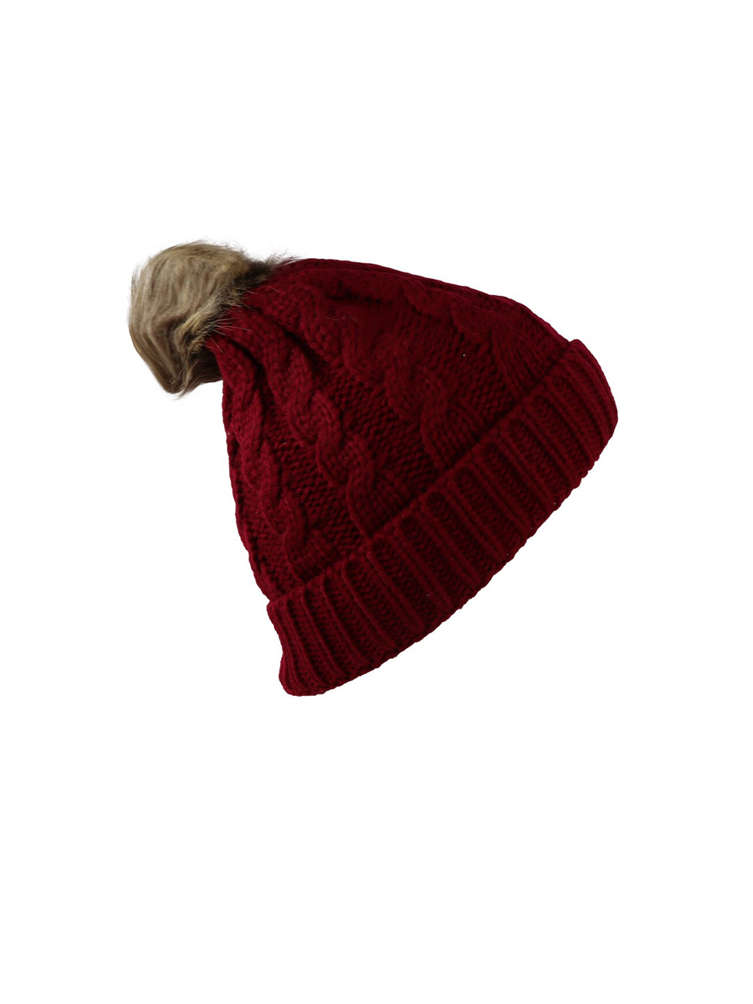 iSWEVEN Unisex Maroon & Tan Self Design Woolen Beanie Cap