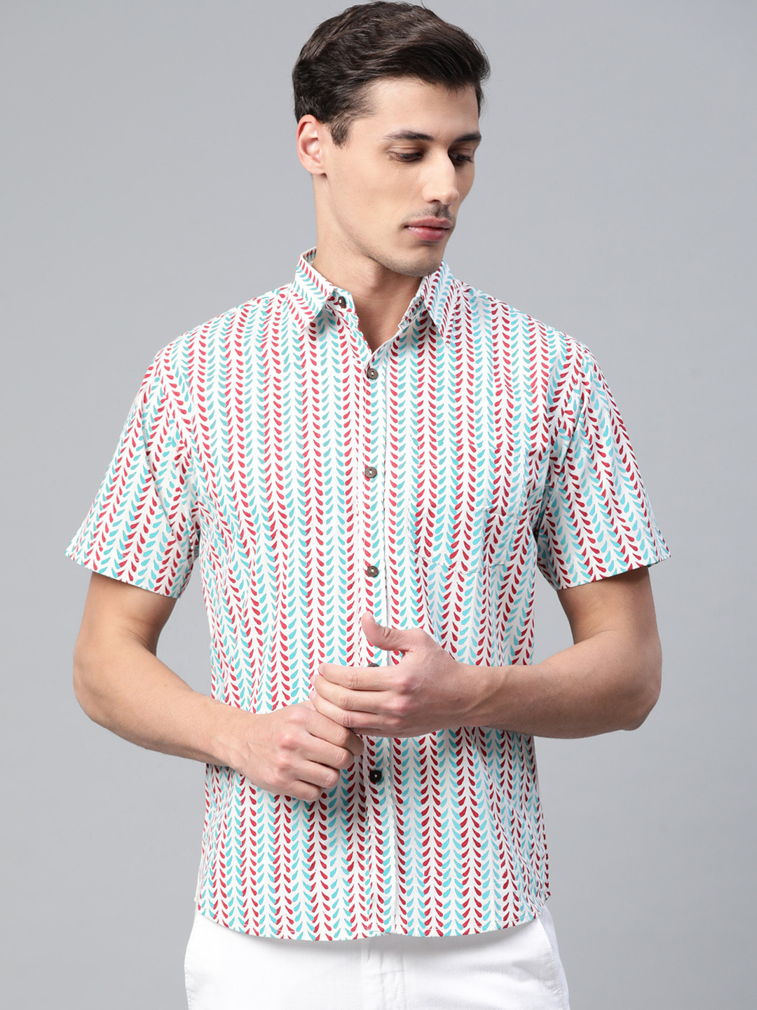 Hatheli Men Multi-Coloured Hand Block Printed Casual Shirt