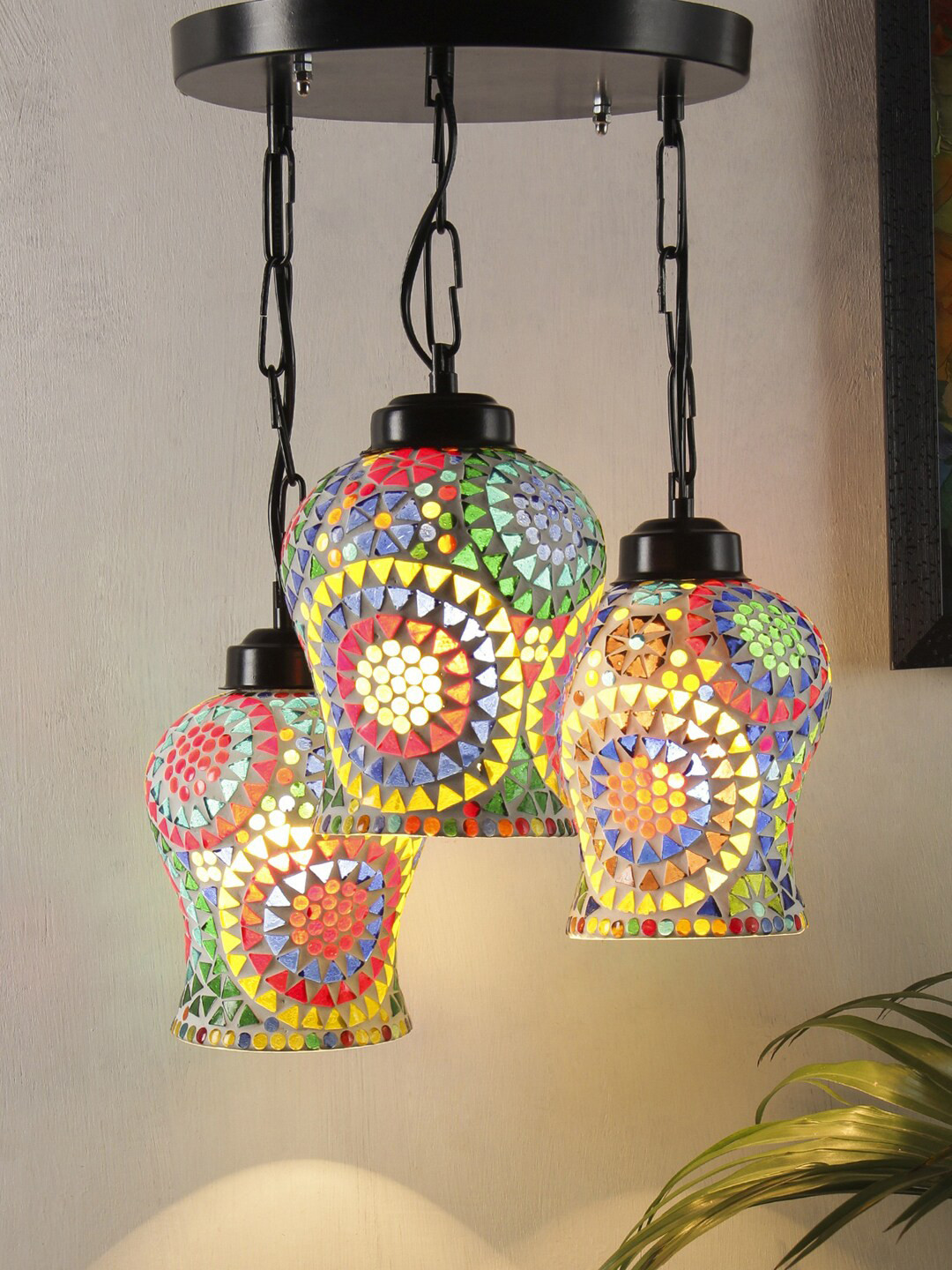Devansh Multicolor Mosaic Glass Cluster Hanging Lamp