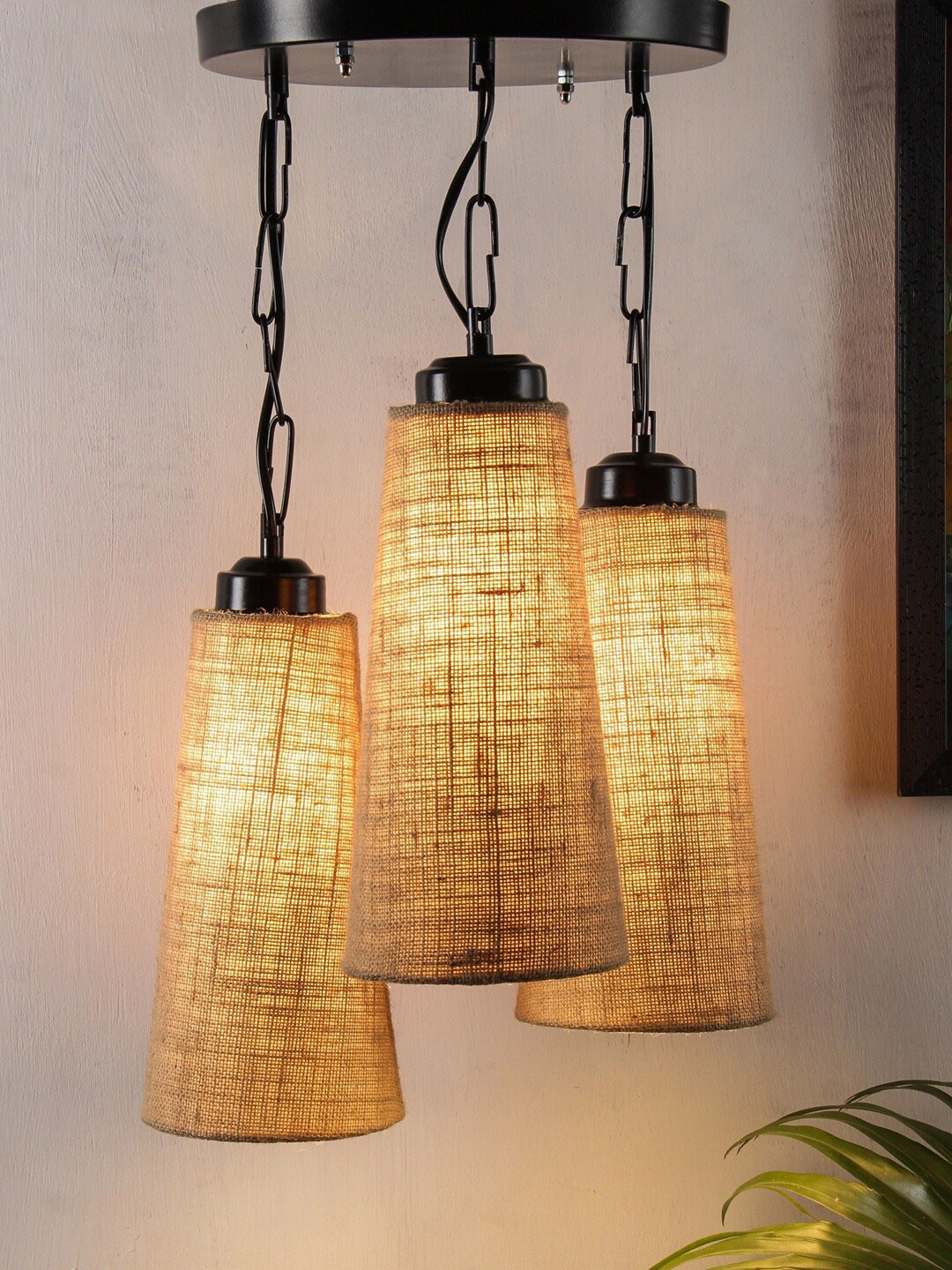 Devansh Beige Conical Cluster Jute Hanging Lamp