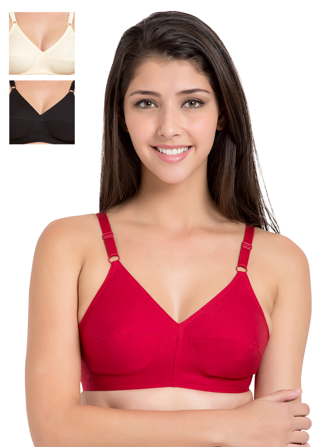 Souminie Pack of 3 Pure Cotton Non Padded Full Coverage U Back Bra
