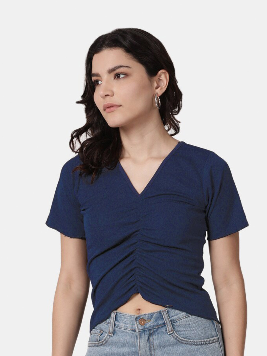 Selvia Blue Twisted Scuba Crop Top