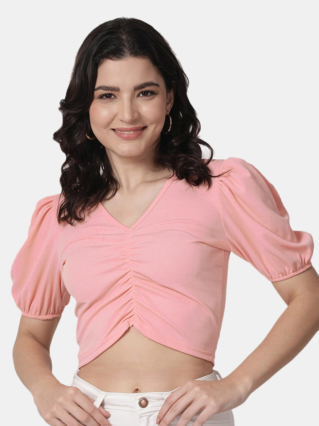 Selvia Peach-Coloured Twisted Scuba Top