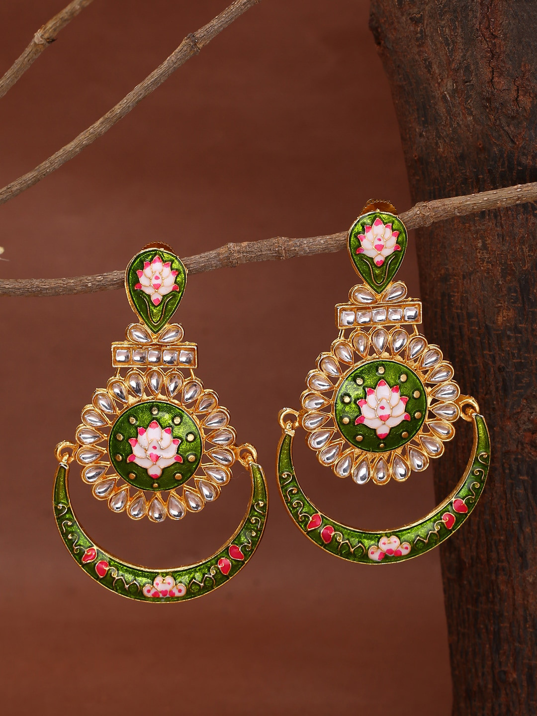 Shoshaa Green & Pink Contemporary Drop Earrings