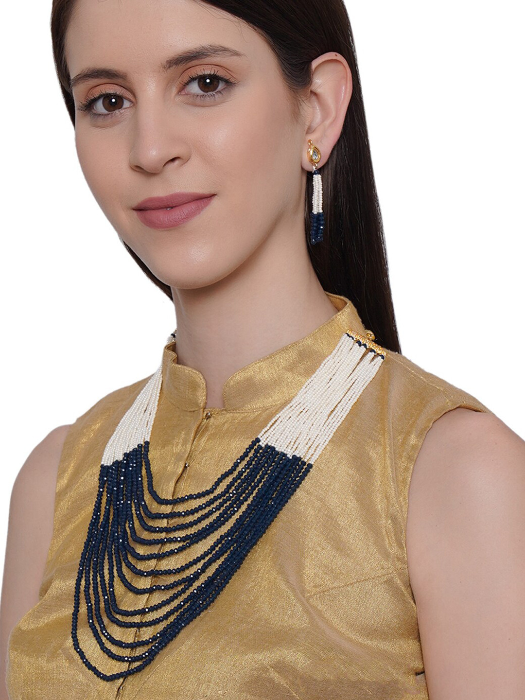 Shoshaa Gold-Plated Blue & Cream Onyx Studded Jewellery Set