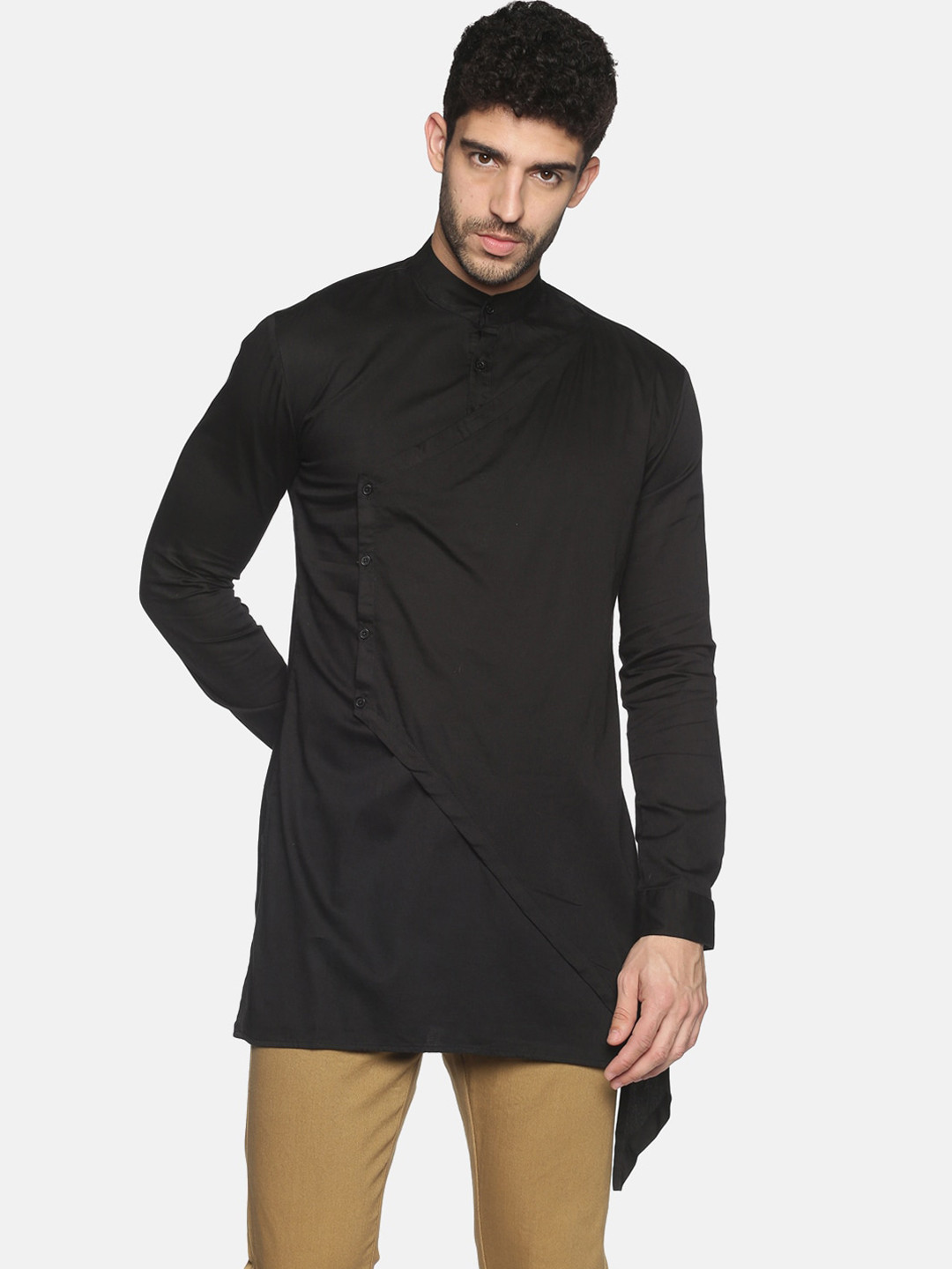 SHOWOFF Men Black Mandarin Collar Kurta