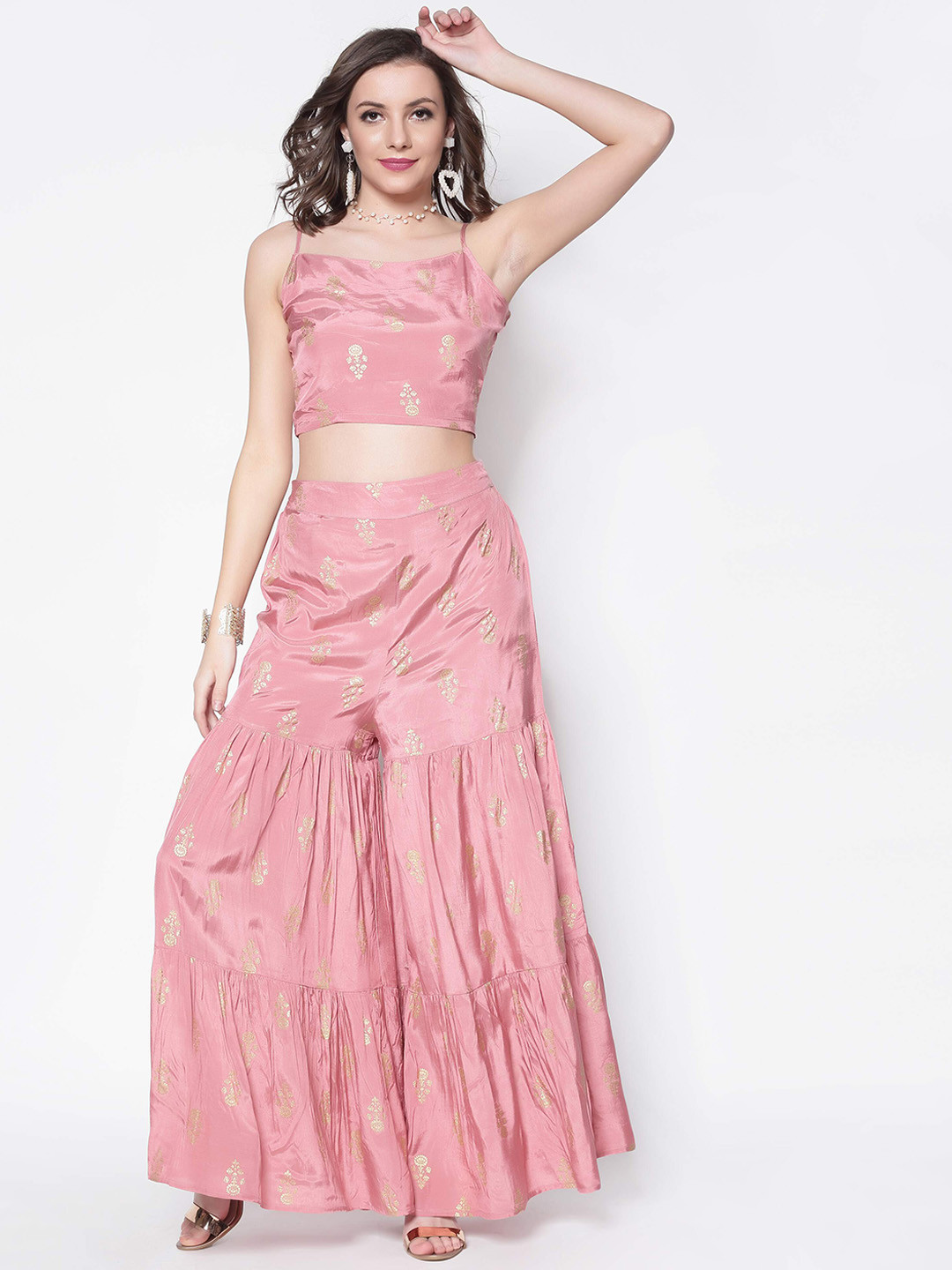 Sera Women Pink Embroidered Top With Sharara