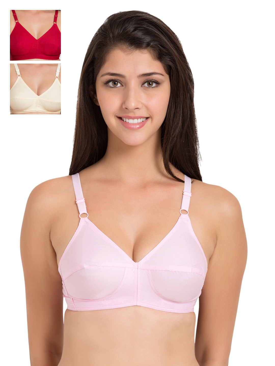 Souminie Pack of 3 Pure Cotton Non Padded Full Coverage U Back Bra