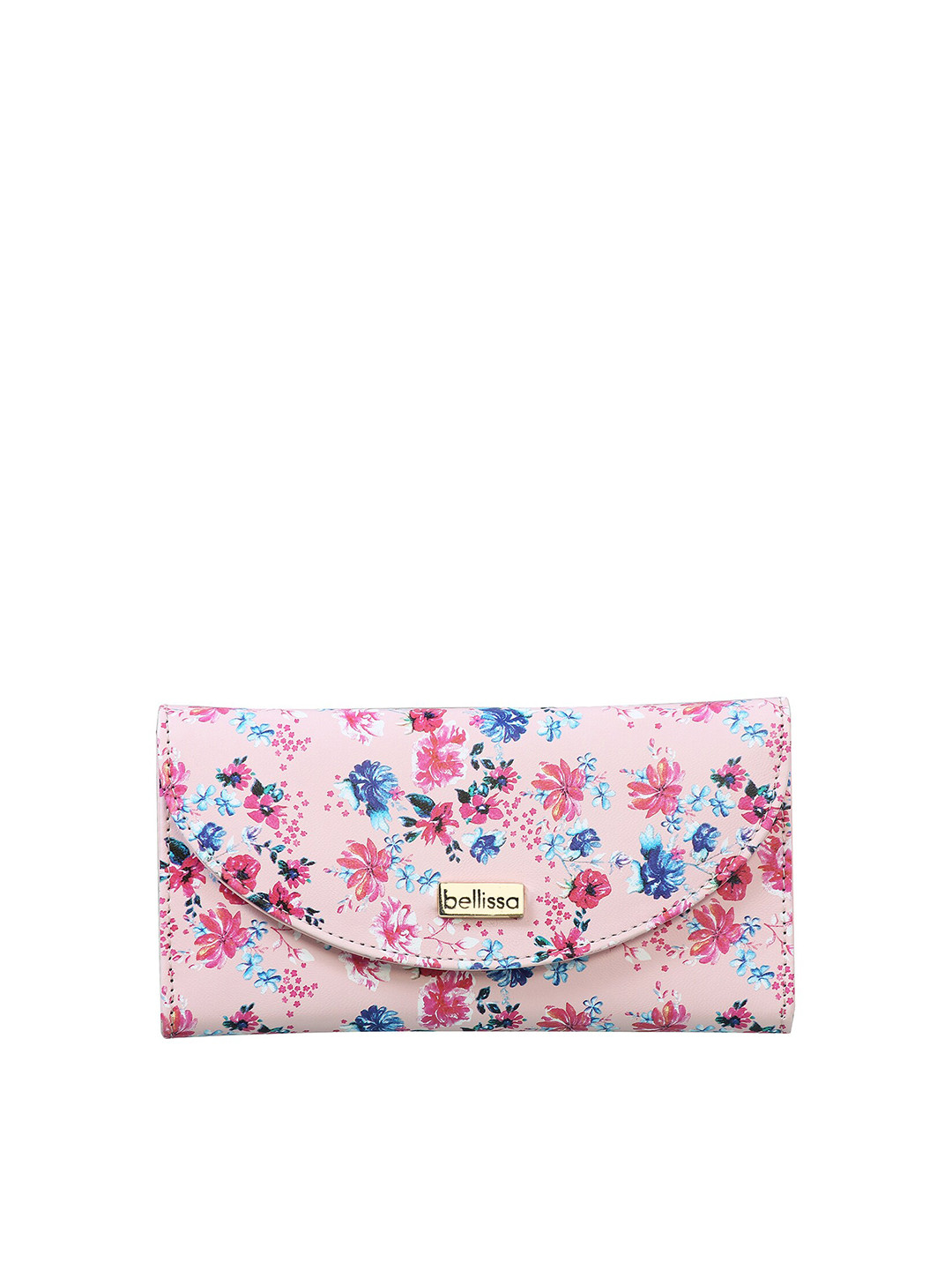Bellissa Women Pink & Blue Floral Printed PU Three Fold Wallet