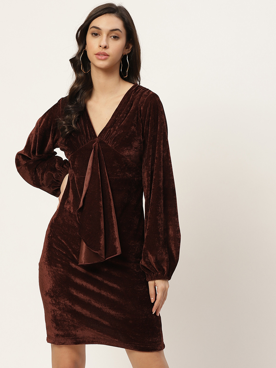 WISSTLER Women Brown Velvet Sheath Dress