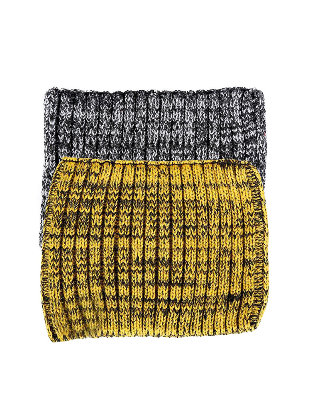 Bharatasya Men Pack of 2 Black & Yellow Textured Winter Acrylic Headbands