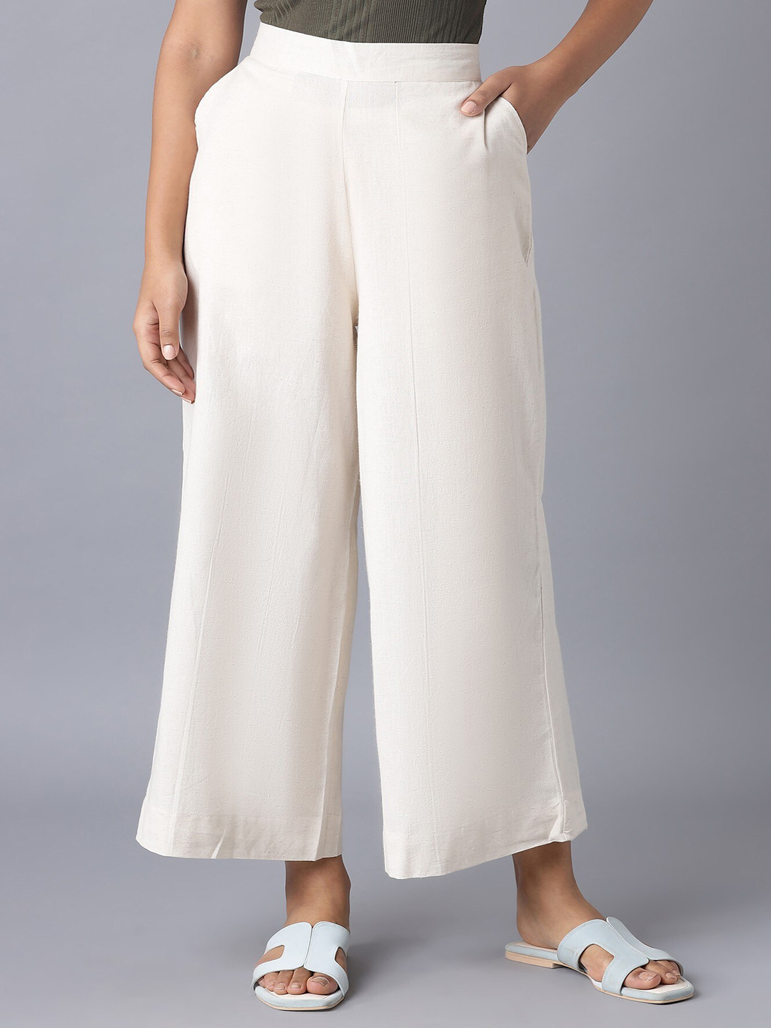 elleven Women White Cotton Palazzos