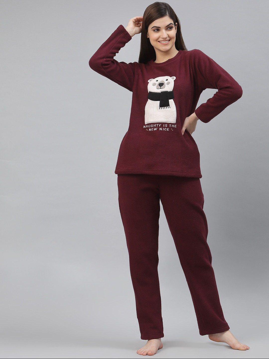 Sweet Dreams Women Maroon & White Printed Night suit