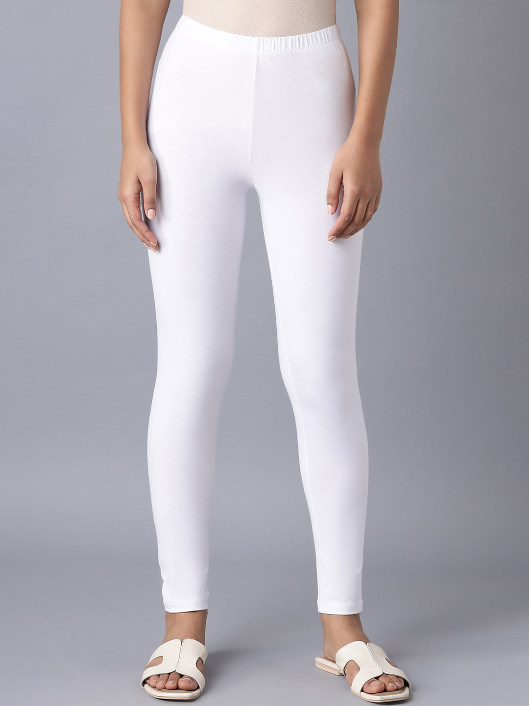 elleven Women White Cotton Lycra Cropped Tights
