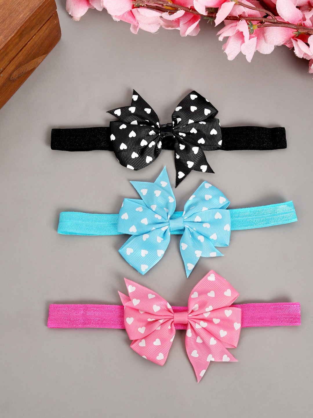 Babymoon Girls Pack of 3 Pink, Blue & Black Bow Headband
