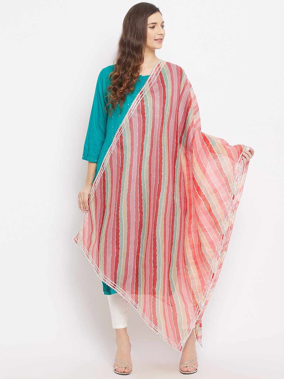 Clora Creation Multicoloured Leheriya Tie and Dye Dupatta with Gotta Patti