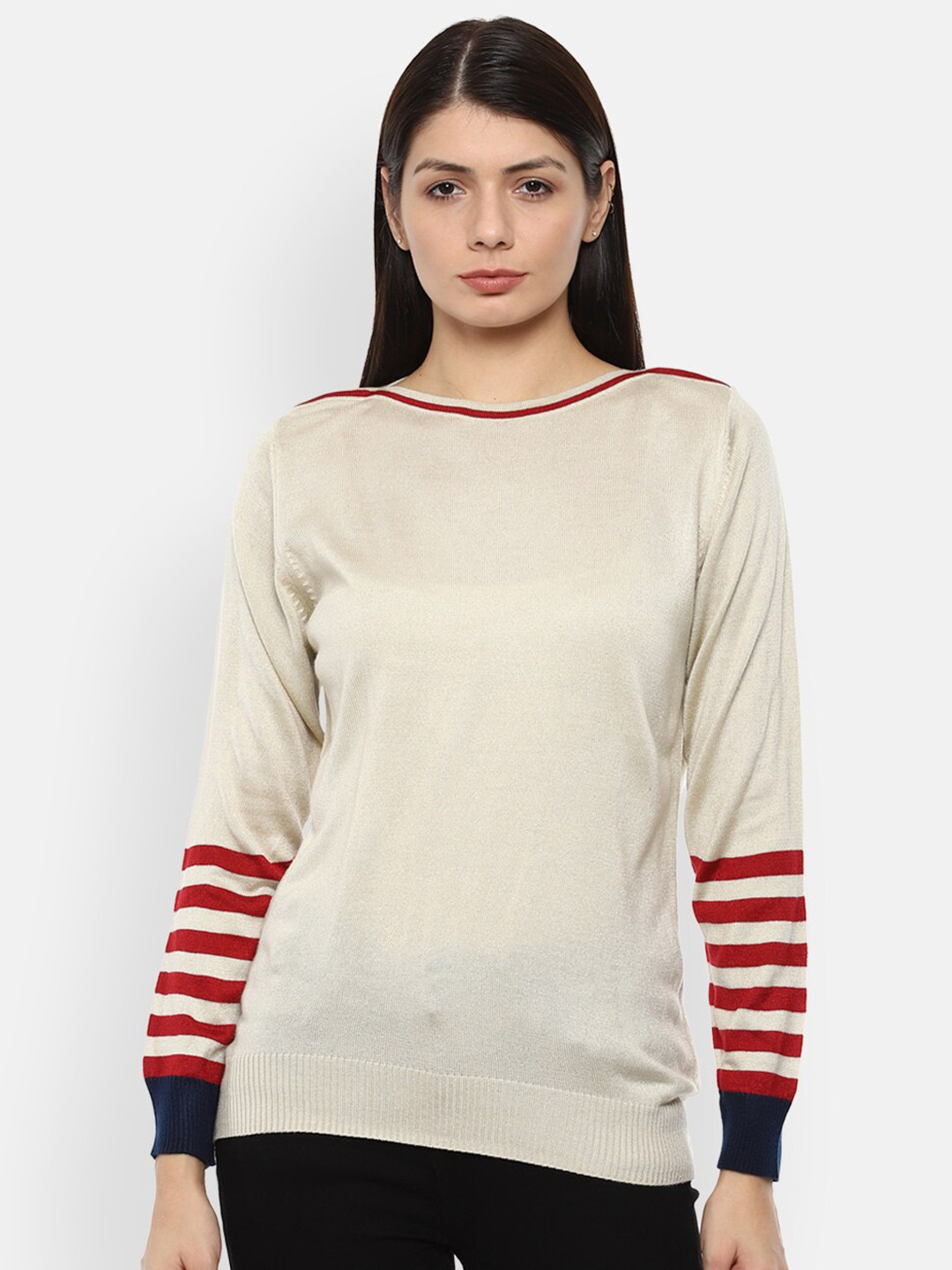 Van Heusen Woman Women Cream-Coloured & Red Pullover