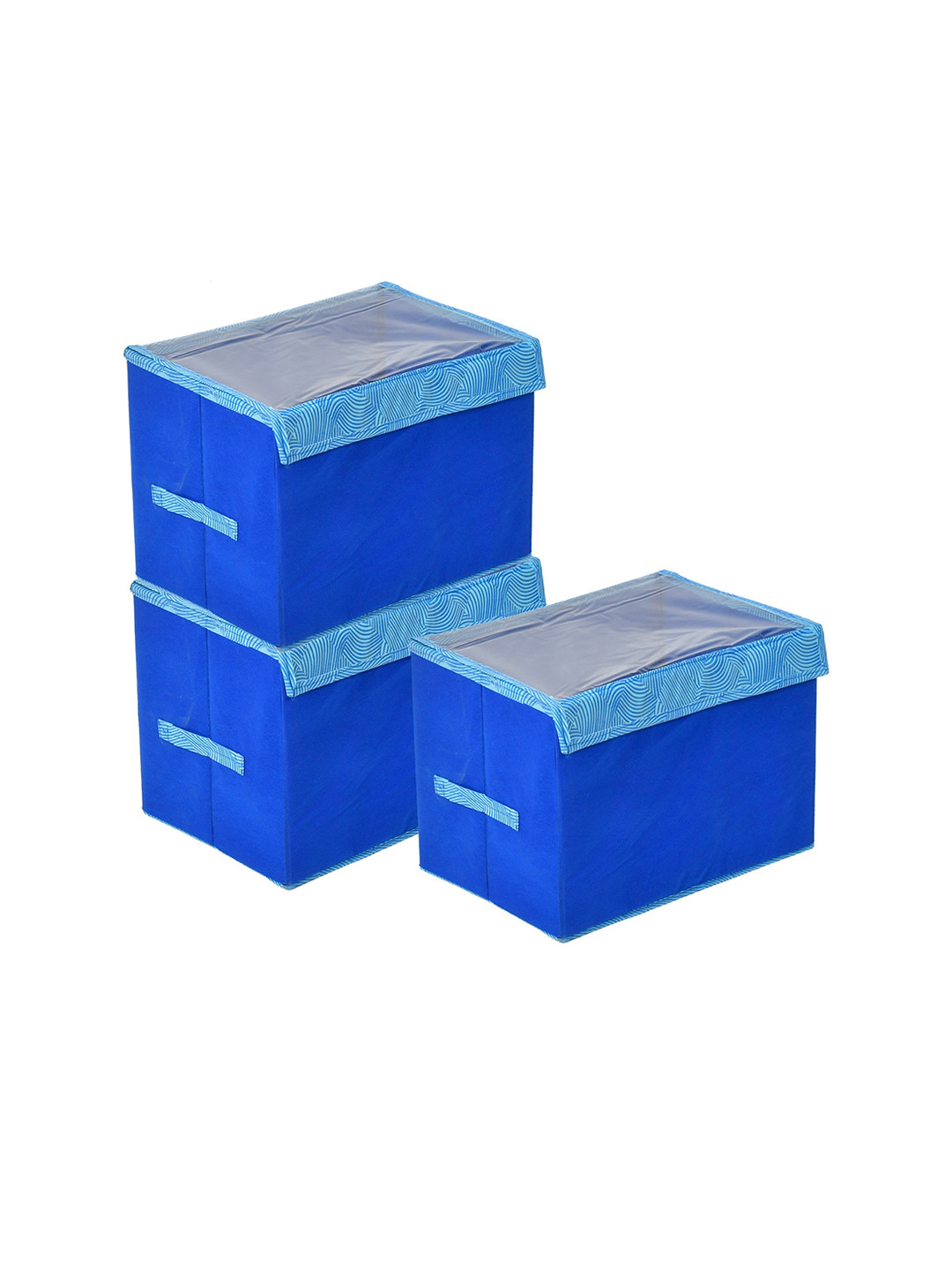 Kuber Industries Set Of 3 Blue Solid Storage Boxes With Lid