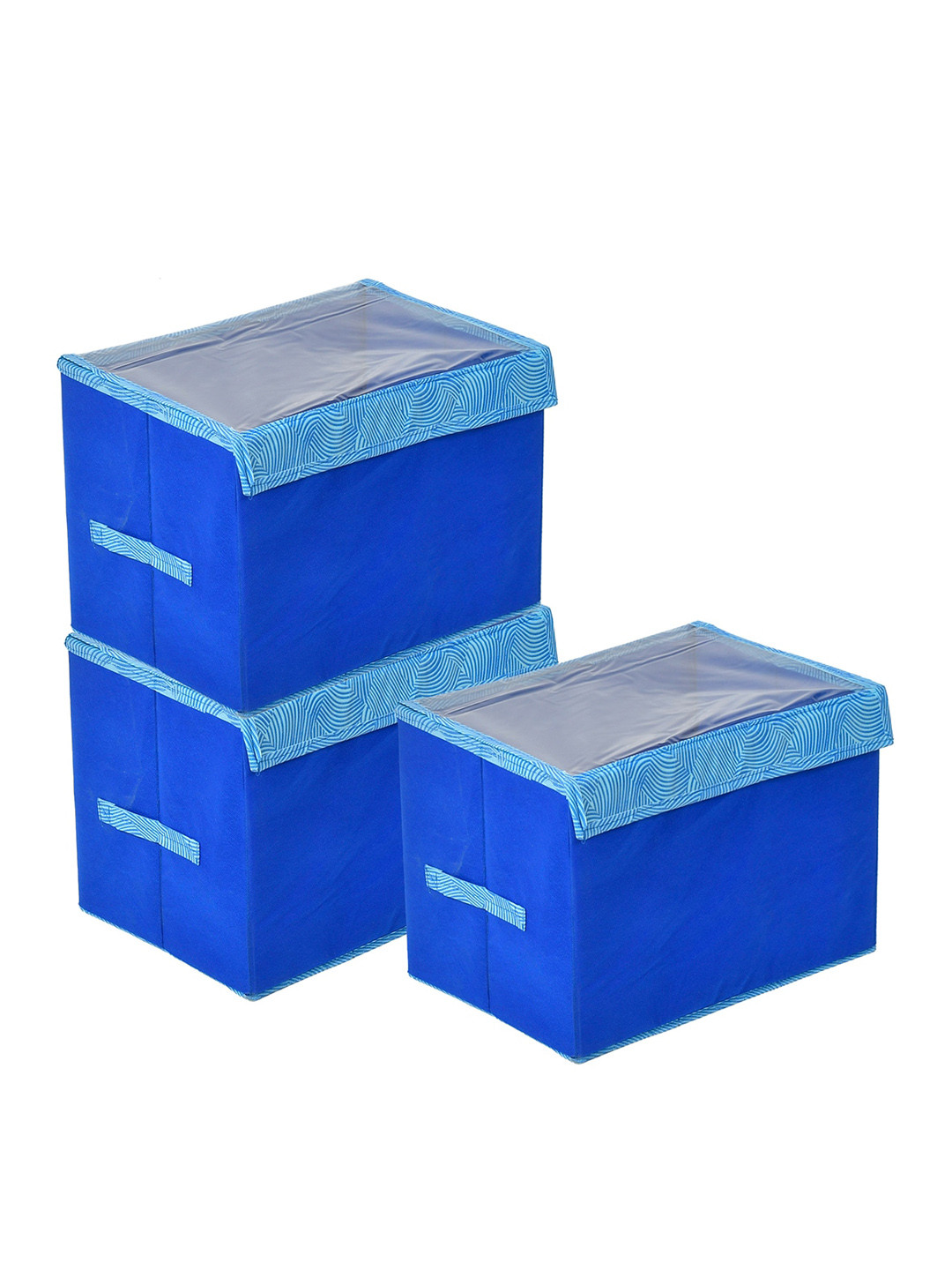 Kuber Industries Pack Of 3 Blue & Transparent Lehariya Printed Small Storage Box