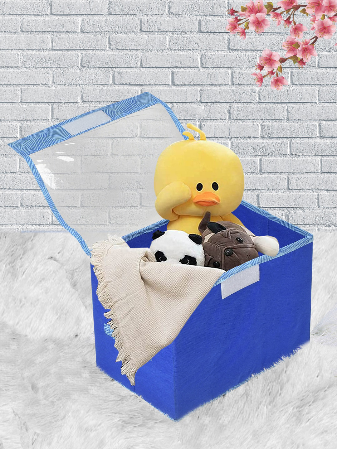 Kuber Industries Blue Lehariya Printed Large Storage Box With Tranasparent Lid