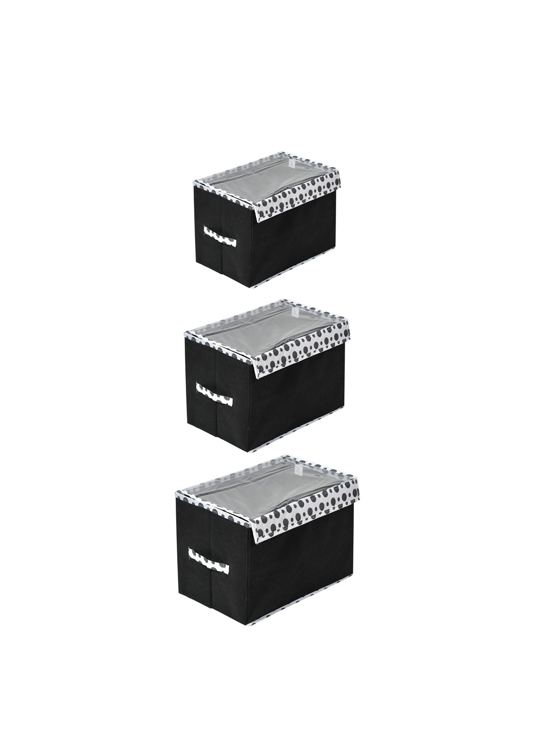 Kuber Industries Set Of 3 Black & White Printed Storage Boxes With Lid
