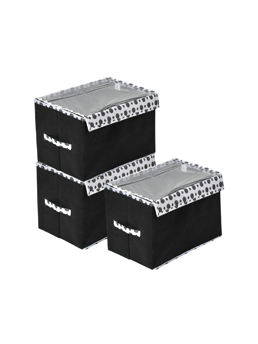 Kuber Industries Set Of 3 Black & White Printed Storage Boxes With Lid