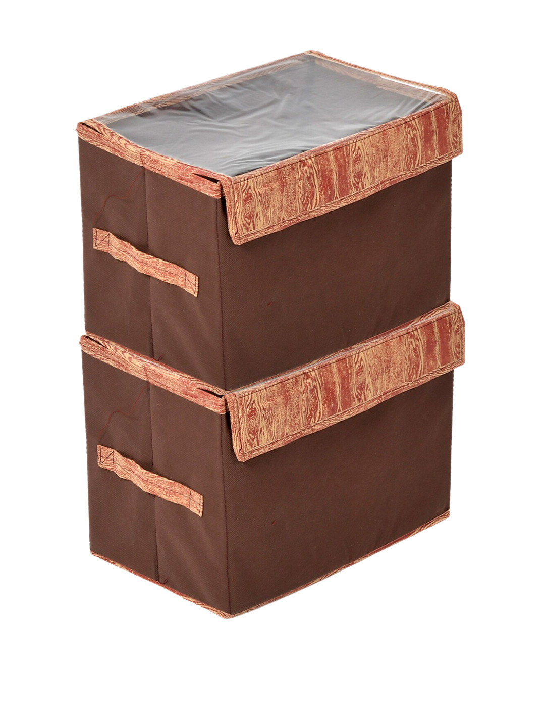 Kuber Industries Set Of 2 Brown Wooden Printed Large Storage Box With Tranasparent Lid