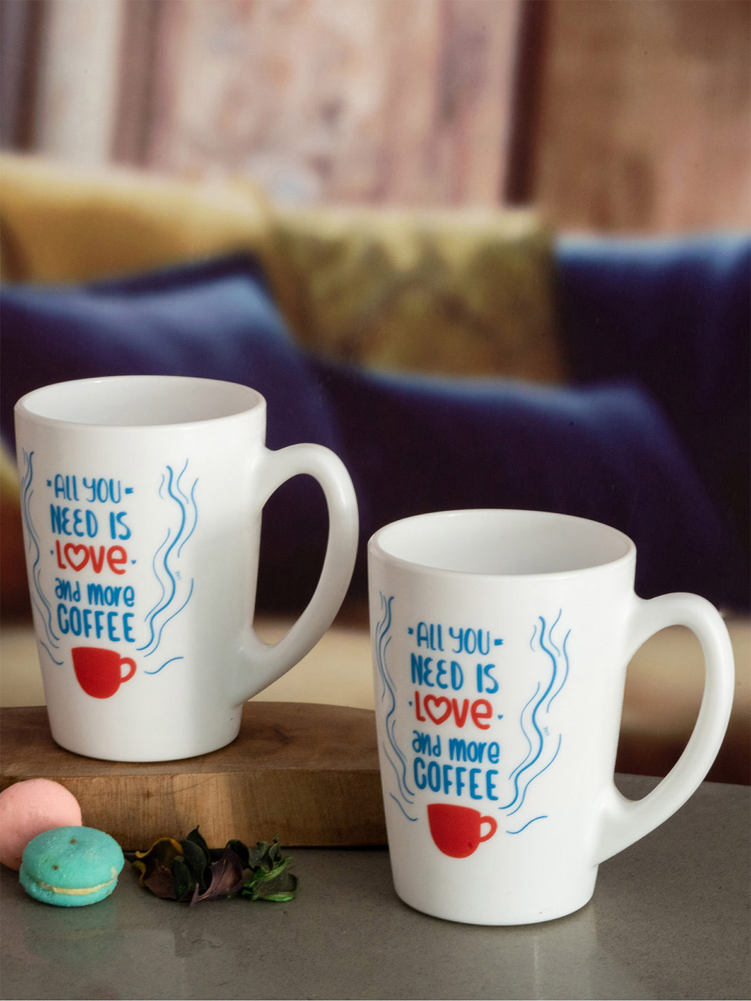 GOODHOMES White Typography Opalware Handmade 6 Piece Mugs-320ml