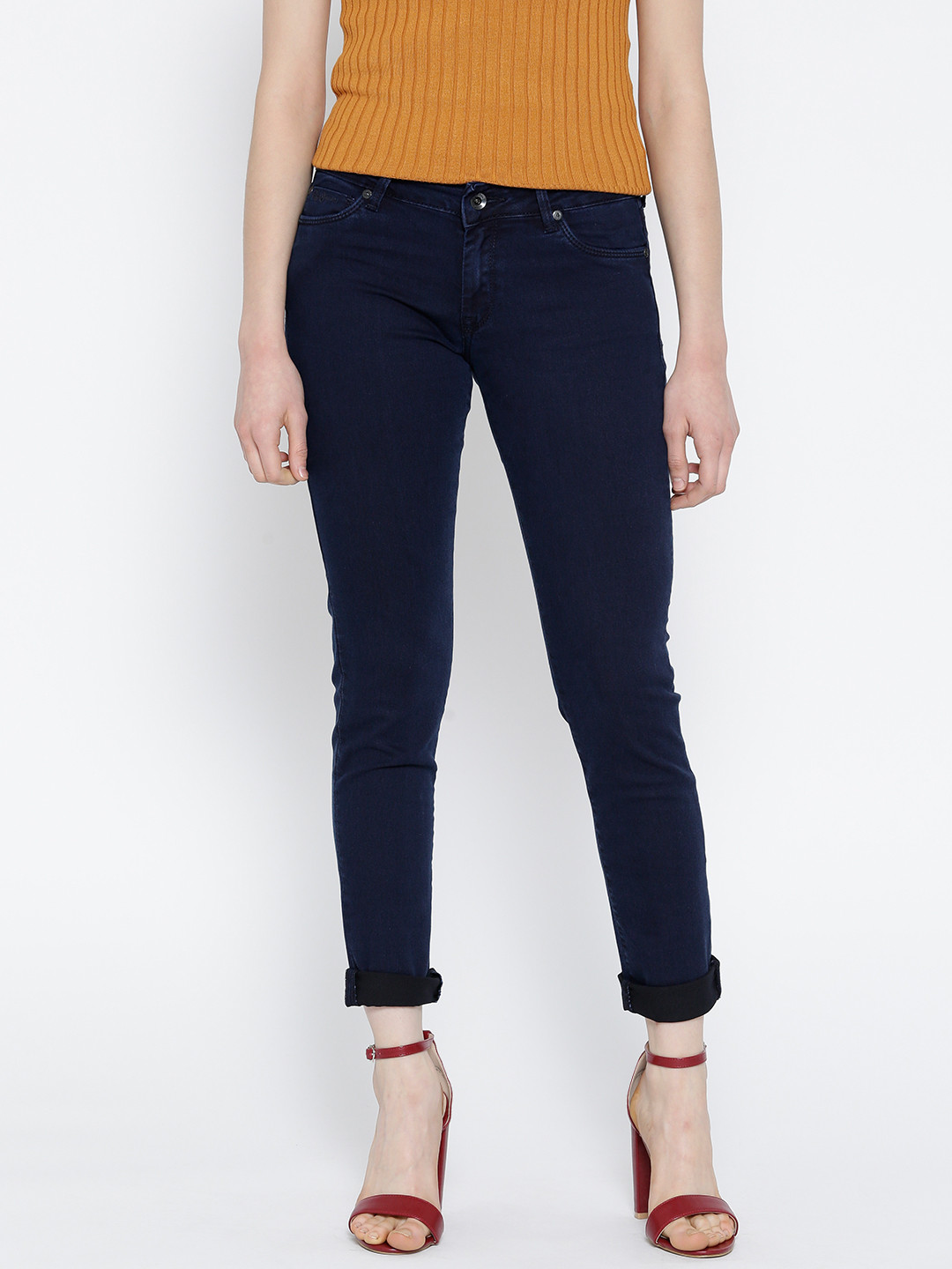 Pepe Jeans Women Navy Lola Fit Mid-Rise Clean Look Jeans