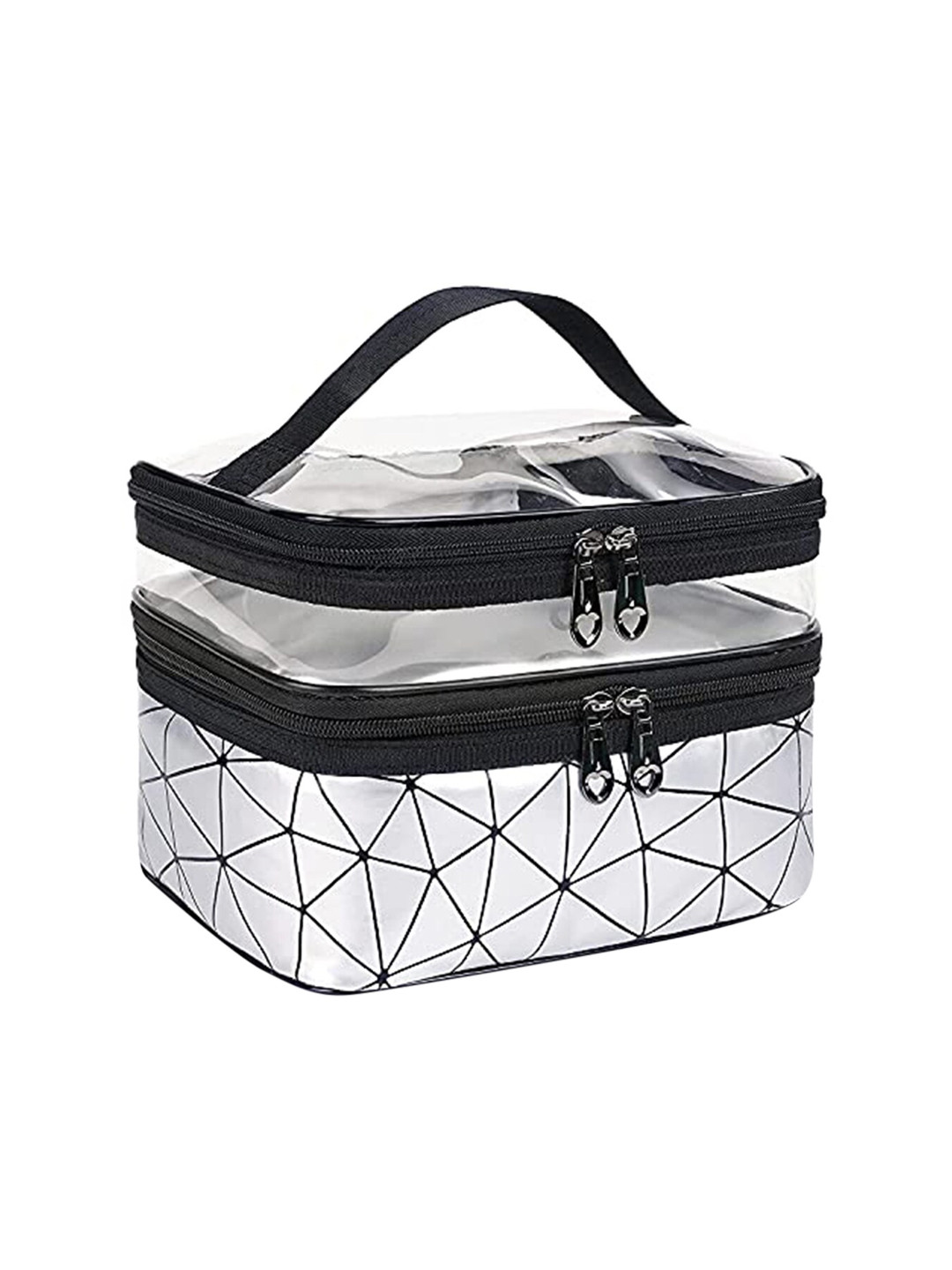 HOUSE OF QUIRK Silver coloured Double Layer Travel Cosmetic Cases Make up Organizer