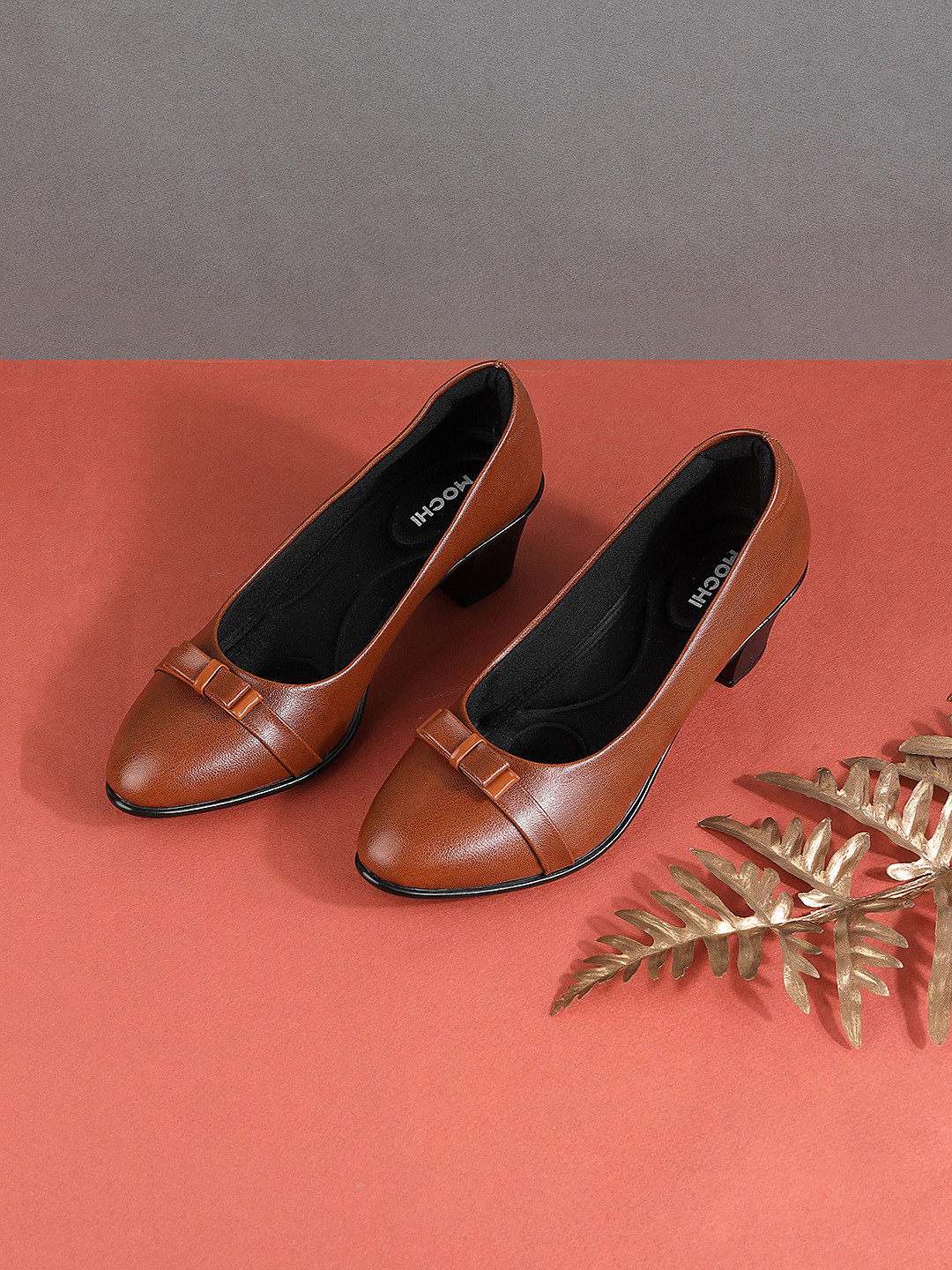 Mochi Tan Block Pumps with Bows