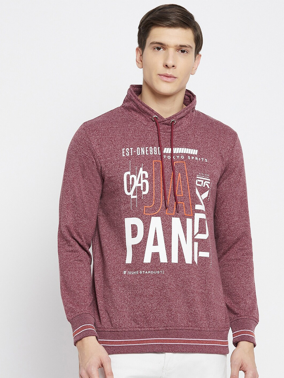 Duke Men Maroon & White Typography Printed Sweaters