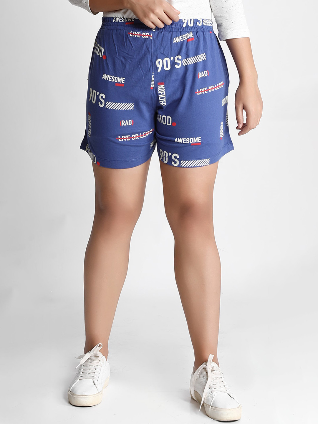 Dream of Glory Inc Women Blue Typography Printed Hot Pants Shorts