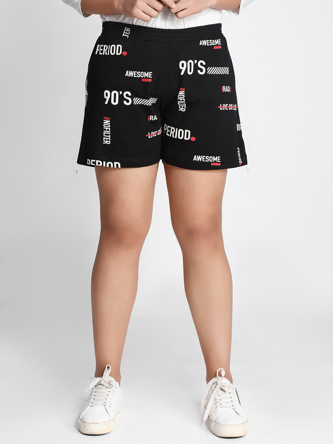 Dream of Glory Inc Women Black Typography Printed Hot Pants Shorts