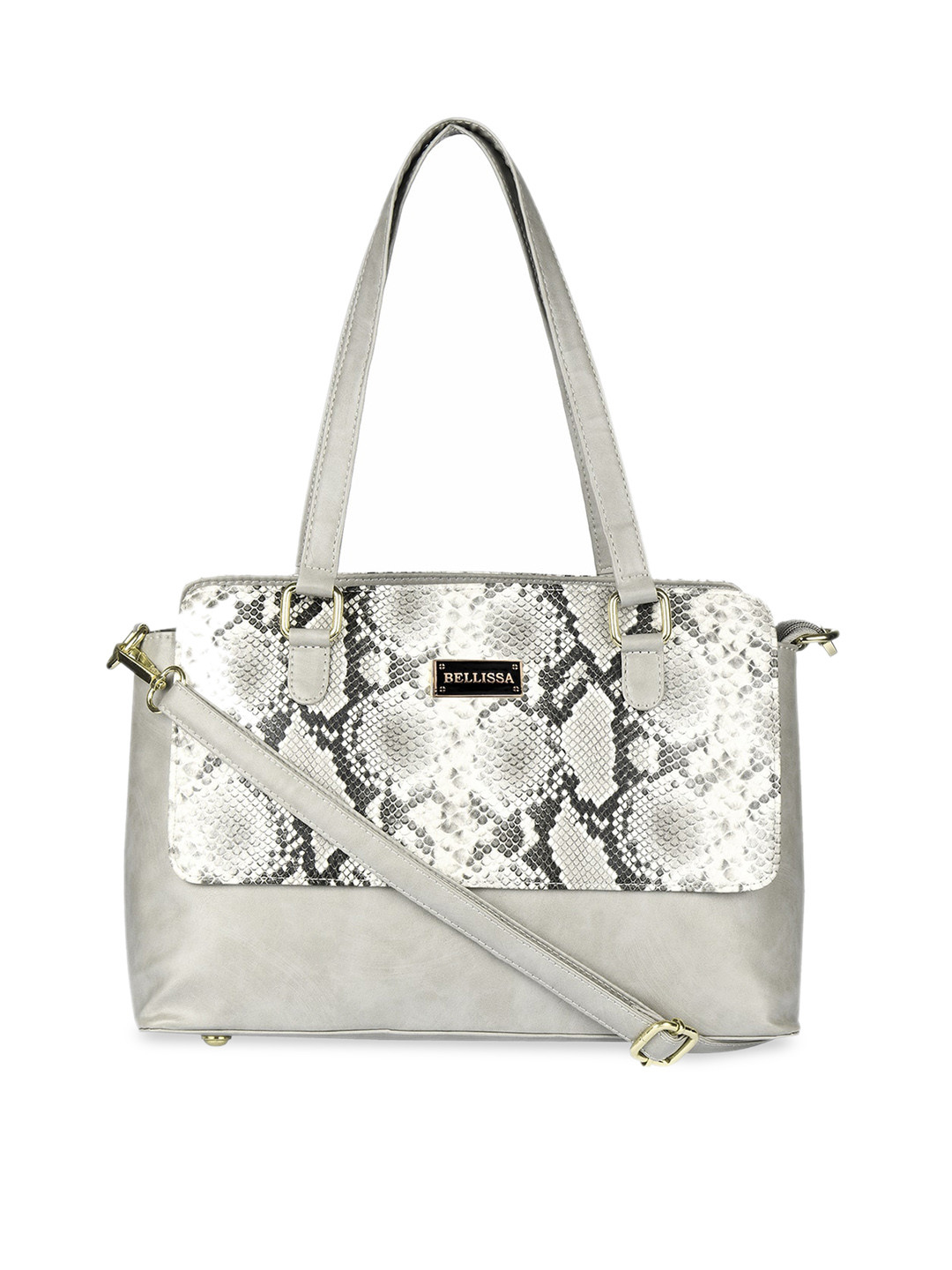 Bellissa Grey Animal Printed PU Structured Shoulder Bag