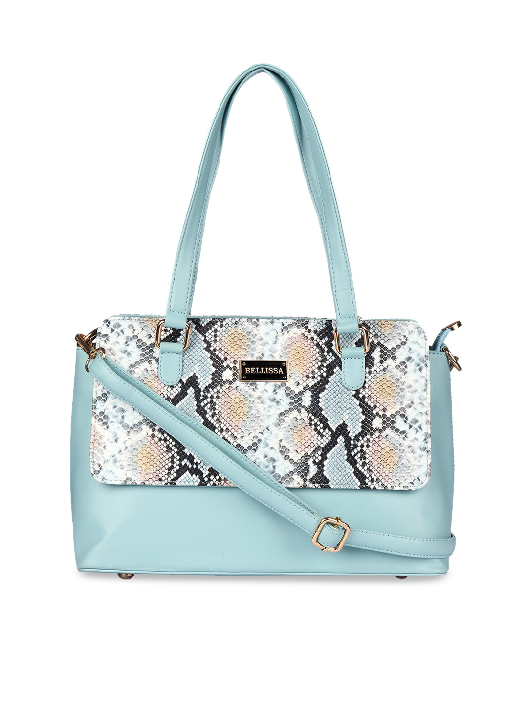 Bellissa Turquoise Blue Animal Printed PU Structured Shoulder Bag