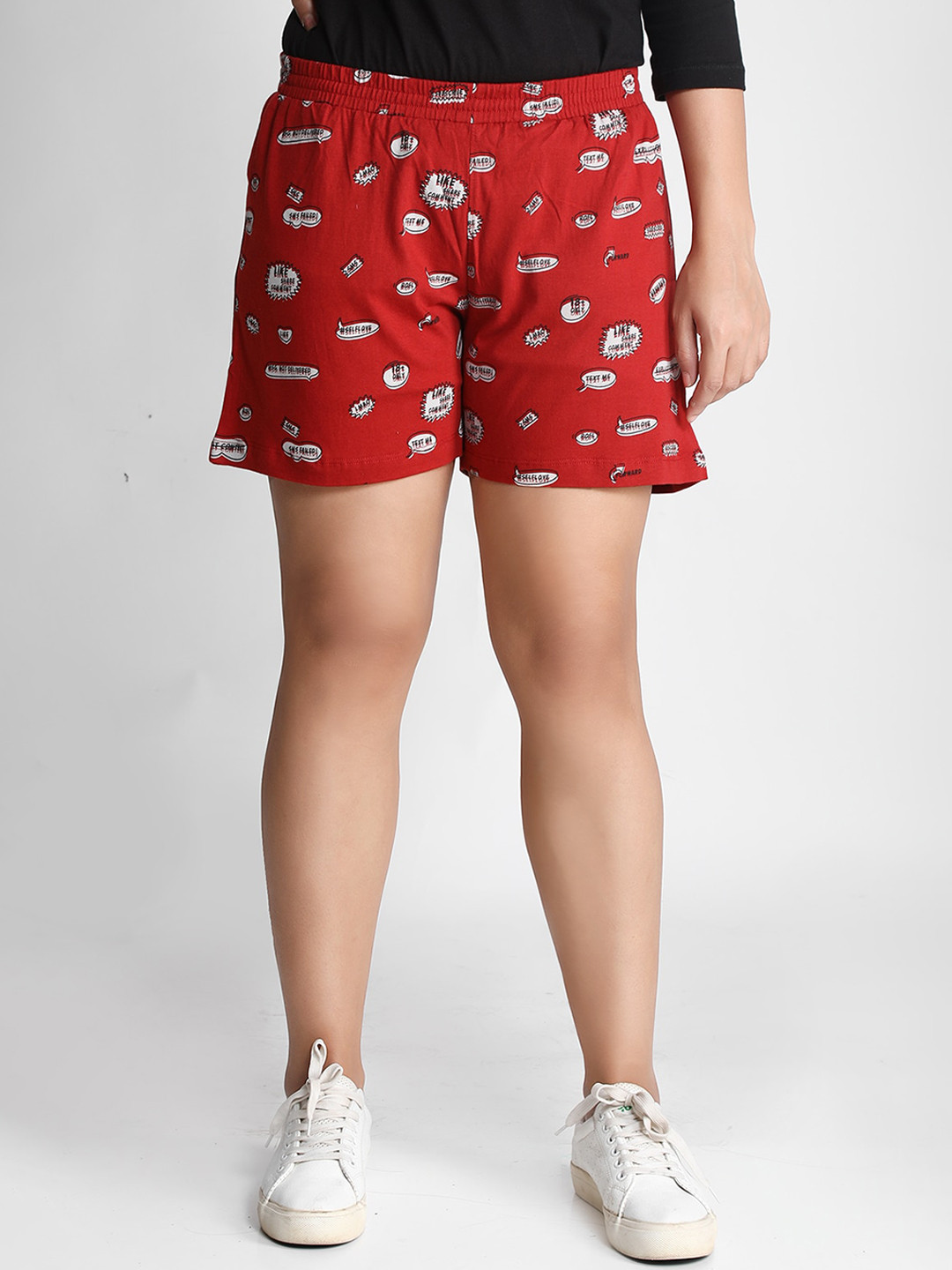 Dream of Glory Inc Women Red Conversational Printed Hot Pants Shorts