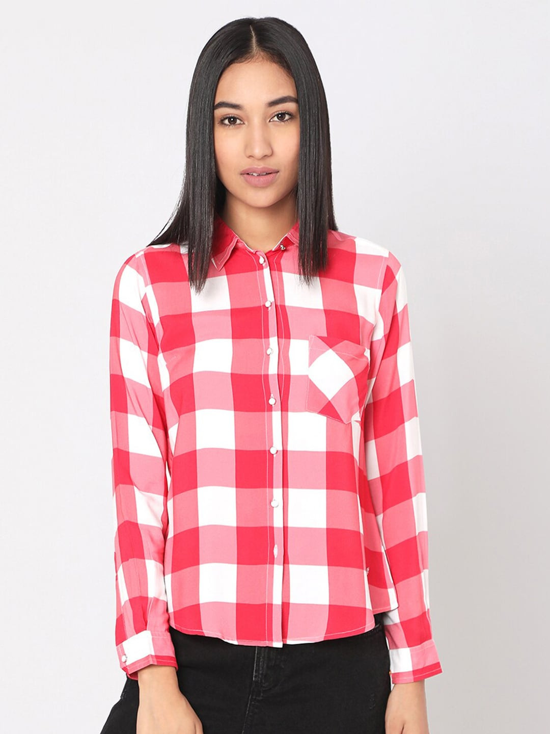 SPYKAR Pink & White Checked Top